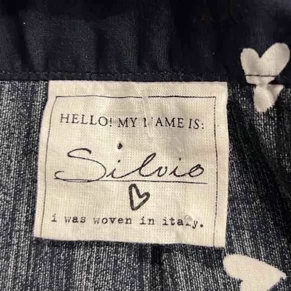 Frank & Eileen Silvio woven navy with white hearts cotton button up size S - Picture 7 of 9